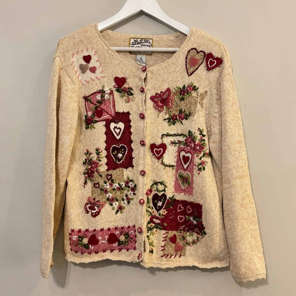 HEIRLOOM COLLECTIBLES Vintage Heart Valentine Cardigan Sweater Size XL